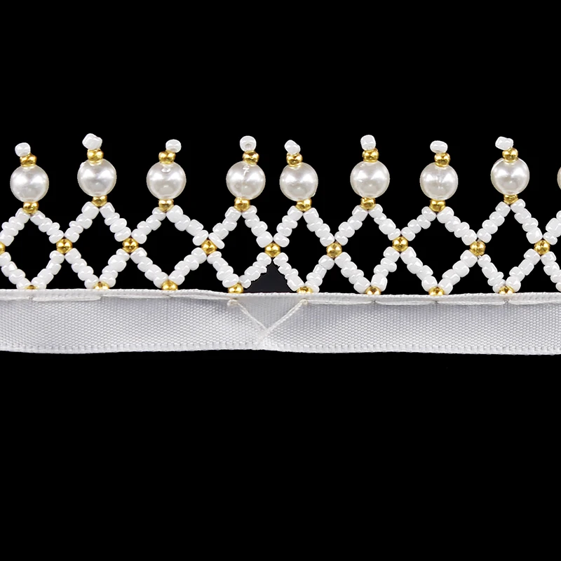 10 ярдов Белый Золотой бисером бахрома отделка кружевная ткань аппликация лента