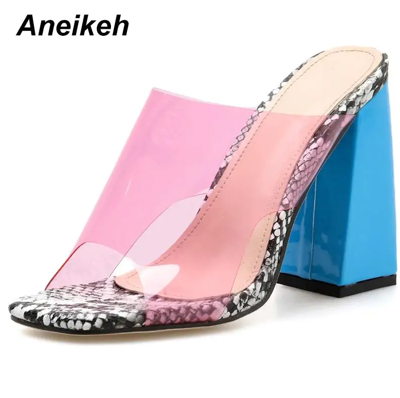 Pink Aneikeh/Новинка года; прозрачные босоножки из пвх; пикантные босоножки на тонком каблуке с открытым носком и кристаллами; женские босоножки на прозрачном каблуке; шлепанцы; туфли-лодочки - Цвет: Pink