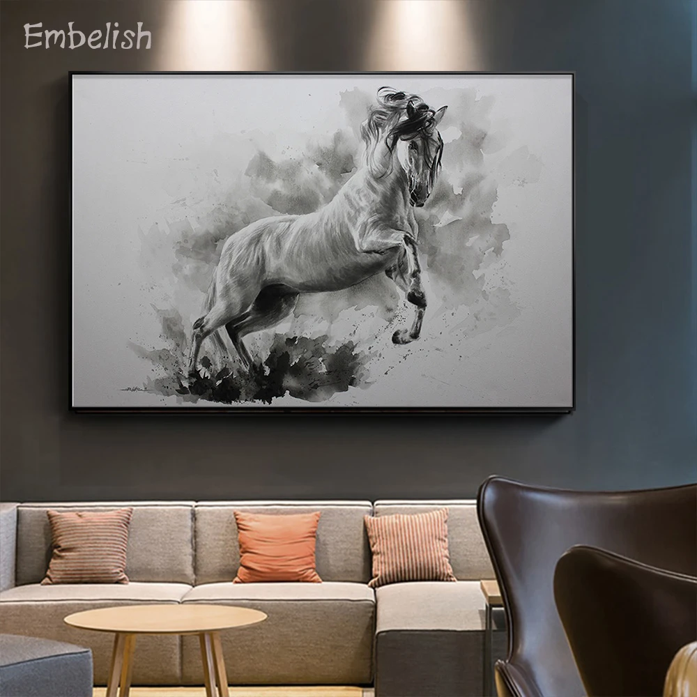 

Embelish 1 Pieces Chinese Style Ink Jump Horse Animals Wall Pictures For Living Room Modern Home Decor Poster HD Canvas Painting