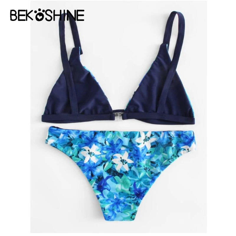 Bekosine принт ванный комплект синий бикини Pad Push Up Бикини Для женщин 2018 Maillot De Bain Femme