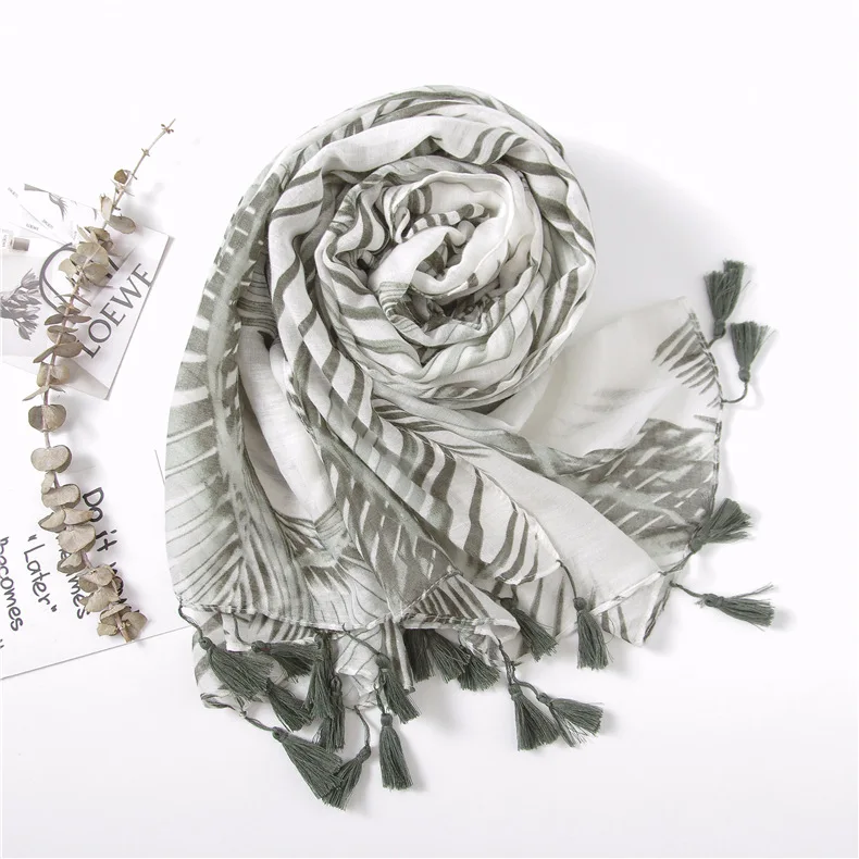 

Newest Palm Leaf Print Tassel Scarf Women Beautiful Foliage Print Scarves And Shawl Leaves Wrap Hijab Muffler Free Shipping