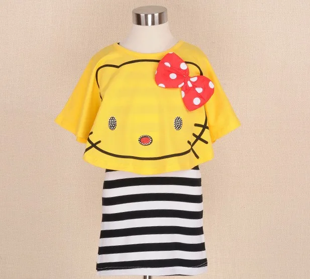 Комплекты одежды для девочек Футболка с принтом hello kitty + платье в полоску детская