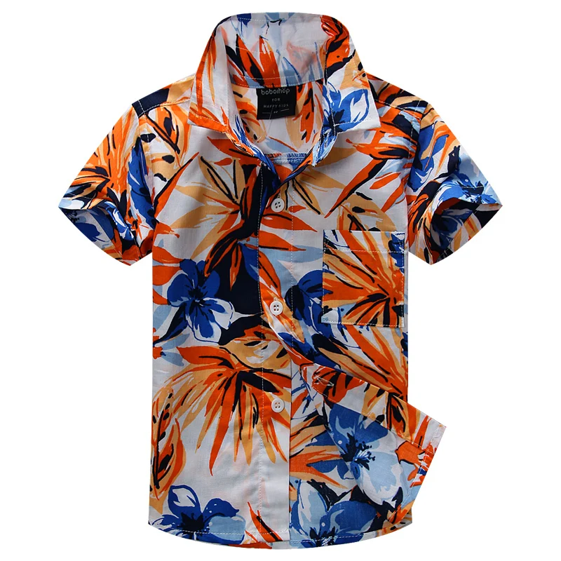 Рубашка из 100% хлопка с цветочным принтом гавайская рубашка для мальчиков T1507|shirts