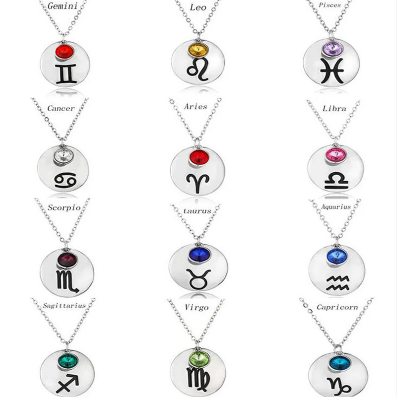 12 Zodiac Sign Constellation Necklace Lucky birthstone Pendants Necklace Gift Fashion Accessories