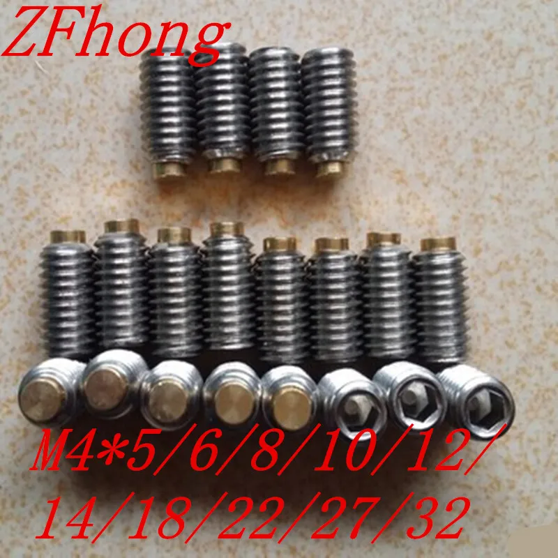 

20pcs M4*5/6/8/10/12/14/18/22/27 stainless steel hex socket brass tip set screw