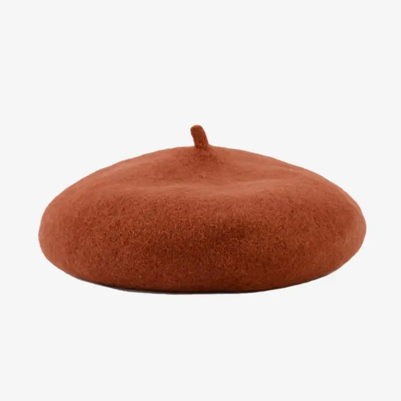 Коричневый COKK Spring Winter Berets Hat Women Wool Cashmere Vintage Berets Solid Color Hat Female Bonnet Painter Style Cap Good Quality - Цвет: Коричневый