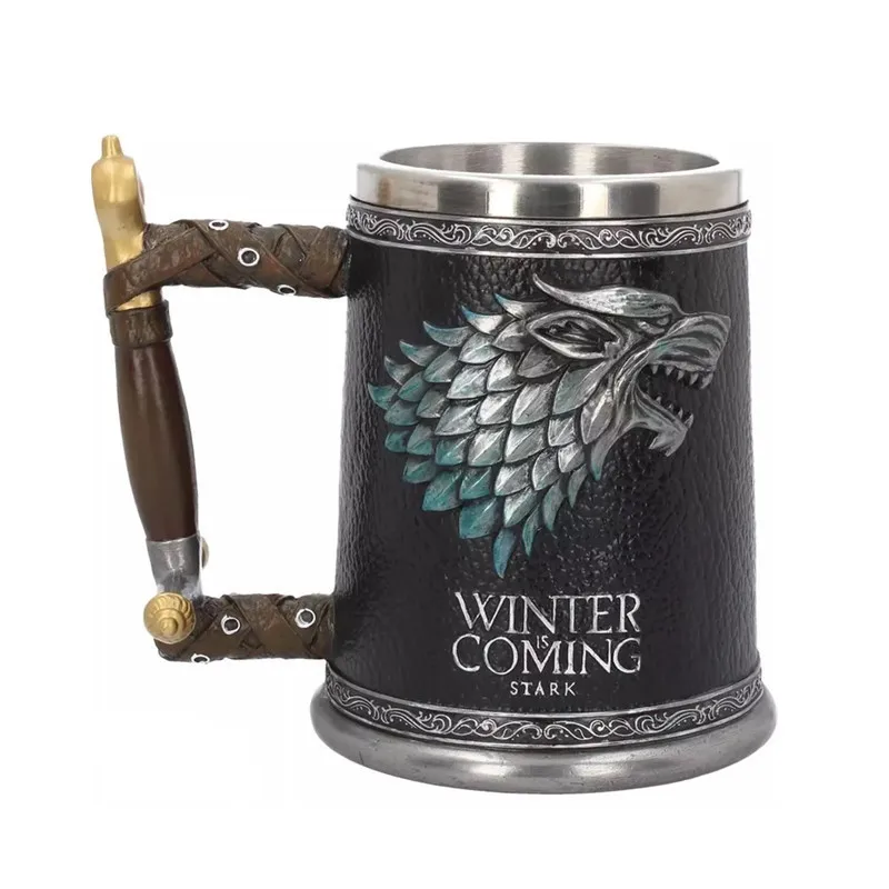 wolf mugs Игра престолов сильный волк кружка Старк кофейная чашка из нержавеющей стали Смола креативный напиток Direwolf Зима идет Пиво Вино кружки - Цвет: wolf mugs