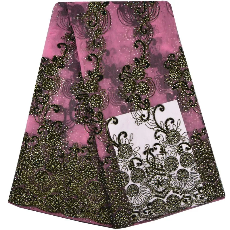 Зеленая кружевная ткань для женщин Цветочный Тюль африканская