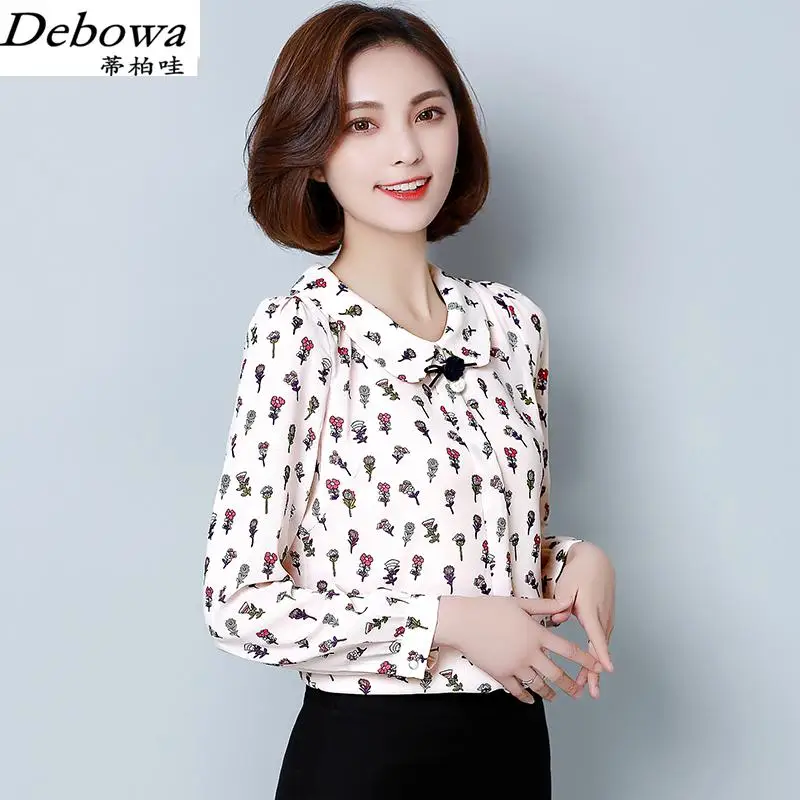 Модная шифоновая рубашка с принтом женские топы 2017 новая весенняя женская блузка