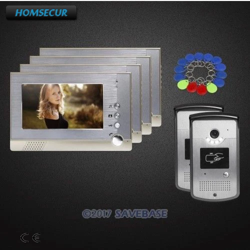 HOMSECUR 2 наружных блока + 4 внутренних 7 &quotпроводная видеодомофон с видео и