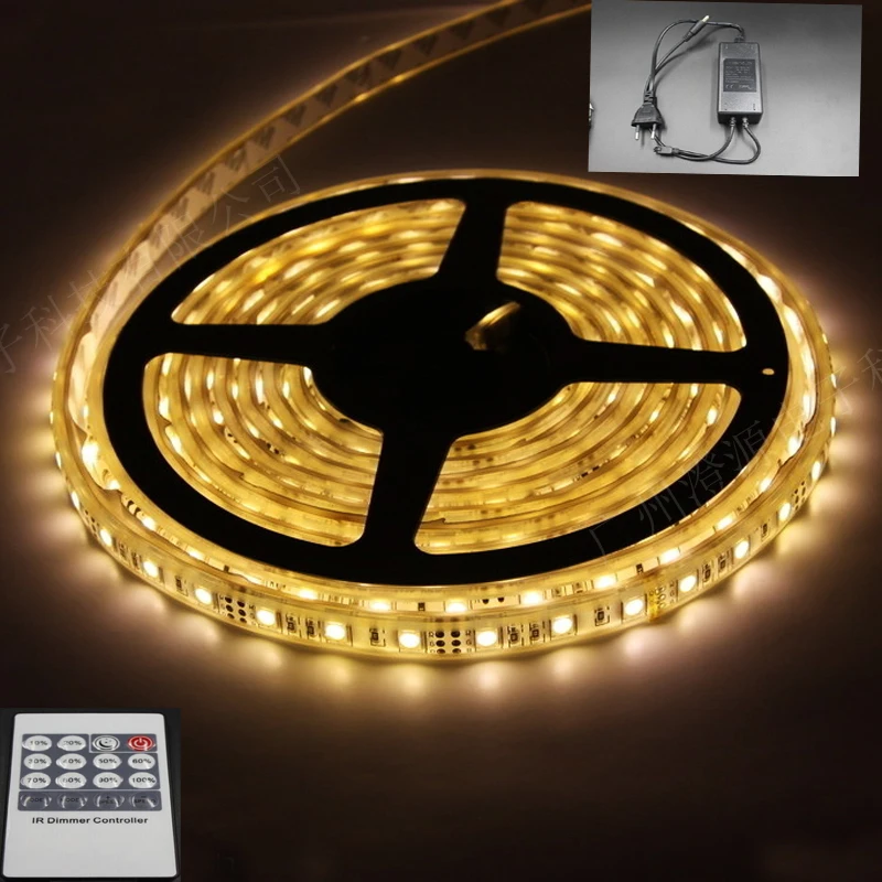 SMD5050 Диммер белый/теплый white60leds/м nonwaterproof DC12V внутренние полосы+ источник питания со светодиодом+ инфракрасный диммер