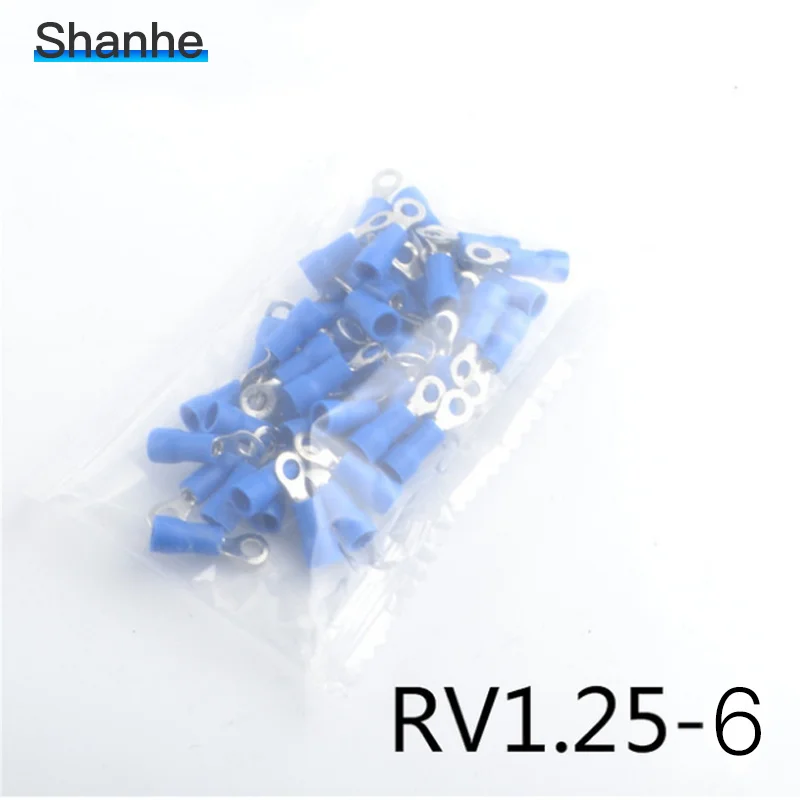 RV1.25-6 изолированные кольцевые клеммы электрические обжимные соединители 50 шт - Цвет: Синий