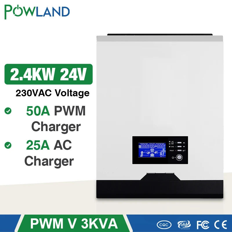 POWLAND PWM регулятором солнечного инвертора 2400W 24V 220V 50A чистая Синусоидальная волна
