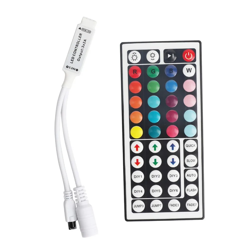 

Мини-контроллер RGB, 44 клавиши, ИК, беспроводной пульт дистанционного управления, диммер для SMD 3528 5050 RGB, постоянный ток 5 В/12 В, 24 В, 6 А, светодиод...