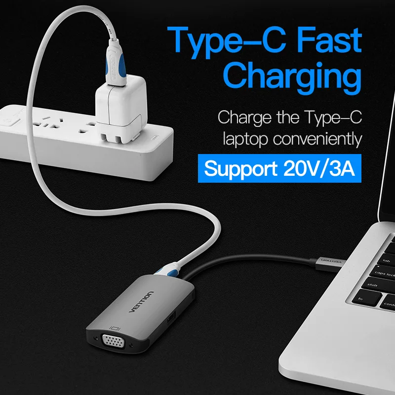 Vention USB C к VGA 3 0 адаптер с type c PD Питание 1 концентратор для Macbook Chromebook Pixel|Кабели VGA| |