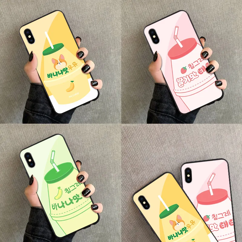 Чехол для телефона iPhone 11 Pro 5 6 6S 7 8 Plus X XR XS MAX Корея милый банан молоко клубника
