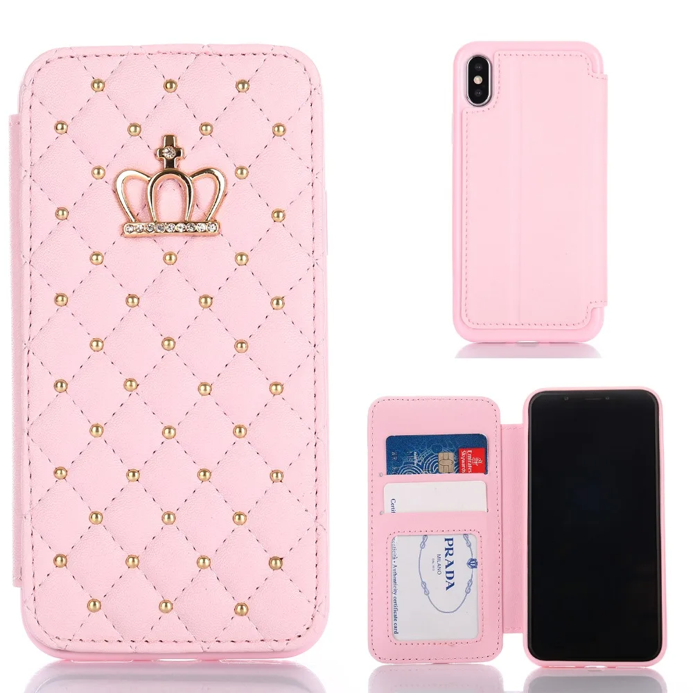 Кожаный кошелек для iPhone 6, 6s, 7, 8, 11 Plus, X, XR Pro, Max, чехол с блестящей алмазной короной, в стиле королевы, чехол s, откидная крышка, сумка для мобильного телефона