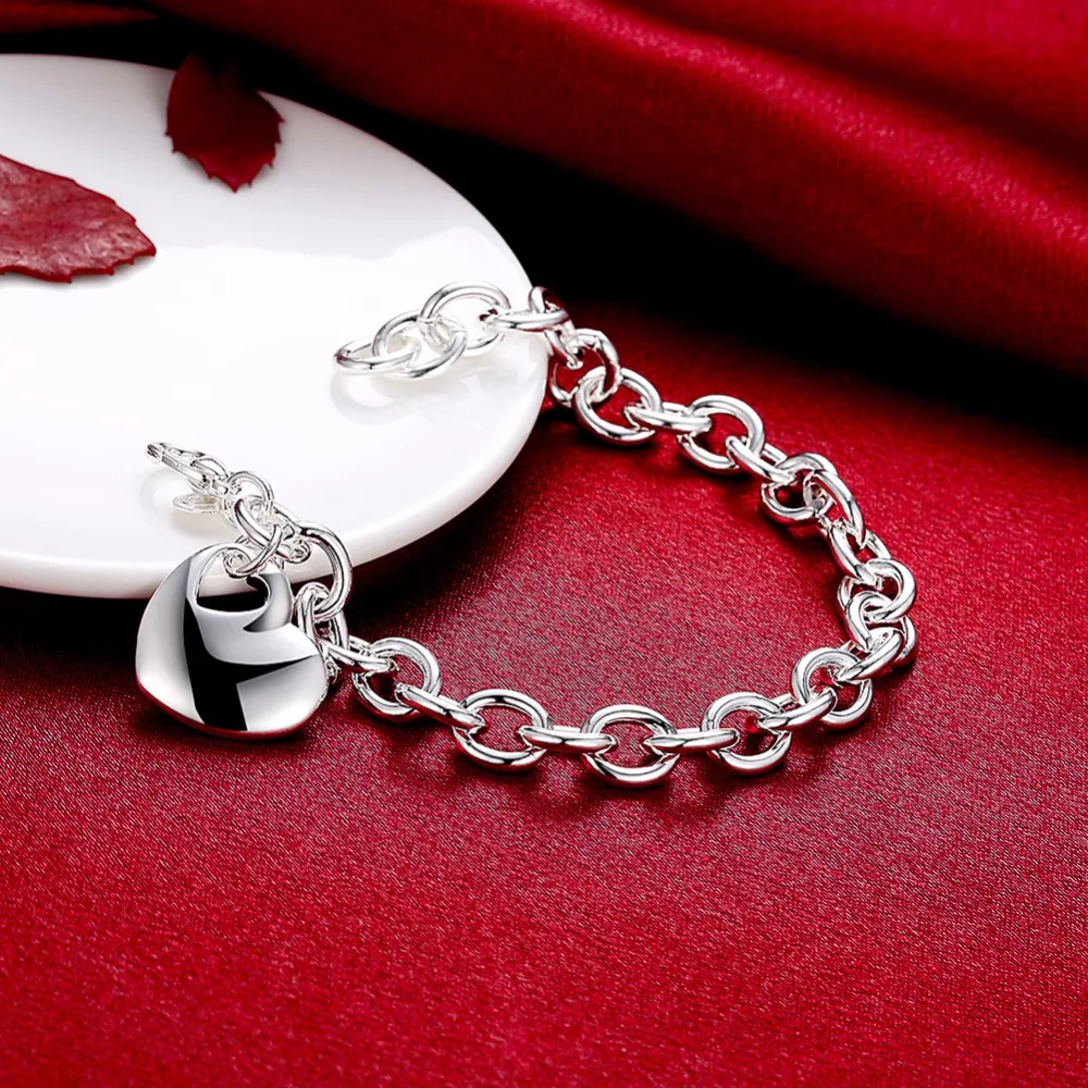 Женский браслет с подвеской в виде сердца серебряным покрытием 20 см|bangles fashion|fashion