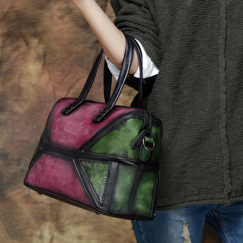 Женская сумка из натуральной кожи с вставками ручной работы ручками сумки на