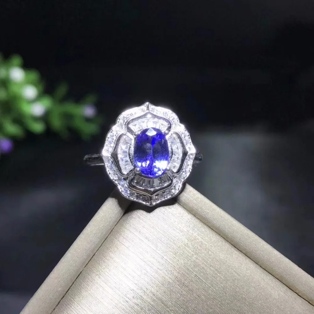 Natural Tested Tanzanite Gemstone Ring, 925 Sterling Silver, 5*7mm Birthstone Jewelry, Wedding Anniversary Ring for Women FJ275