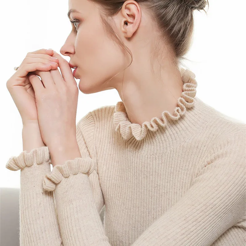 Женский кашемировый свитер новый кружевной с круглым вырезом облегающая