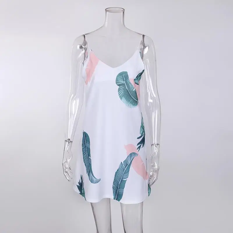 

Women Dresses Sexy Sleeveless V Neck Print Dress Sling Strap Backless Beach Dresses Summer Women Clothes WS336V
