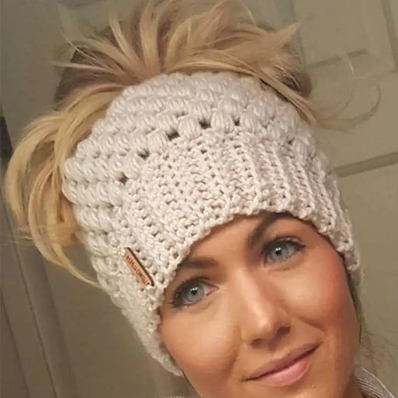 Конский хвост зимние шапки бини для вязаный бюстгальтер шапка Skullies Beanies теплая шапка s Женская вязаная Стильная шапка Дамская мода