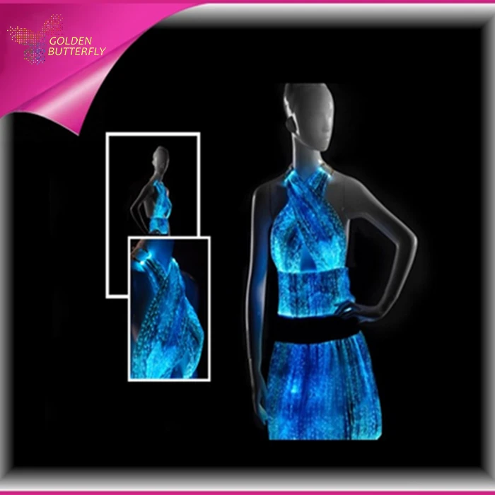 

LED Clothing Luminous Sexy Skirt Fiber Top Clothes 2017 Unique Design LED Costumes Glowing Dress Sexy For Women Fiber Clothing