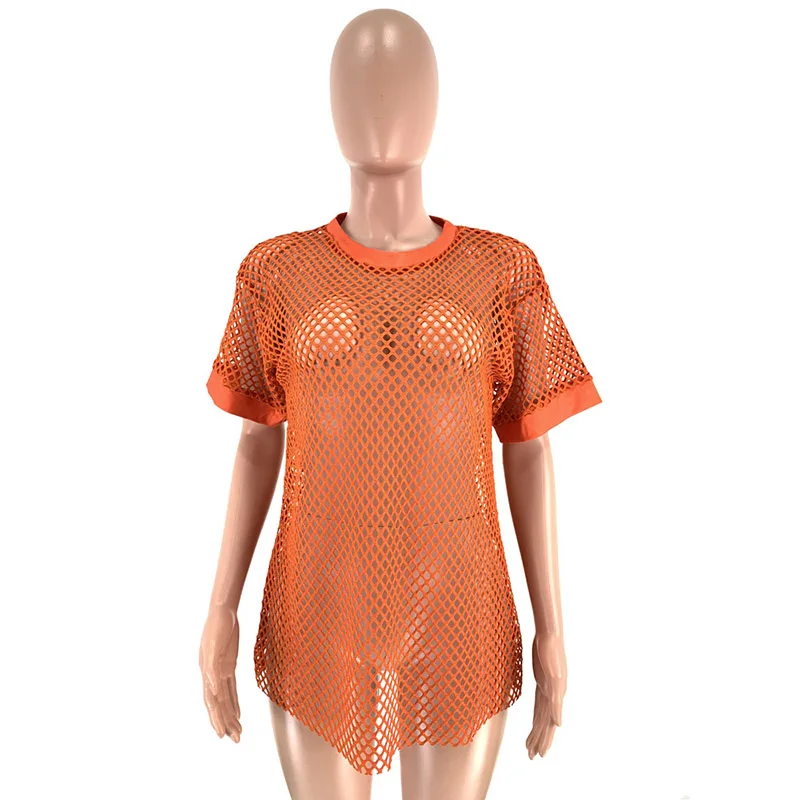 

Echoine Casual O-neck Tops T Shirt See Through Short Sleeve Solid Color Women Summer Women Clothes 2019 2 Color