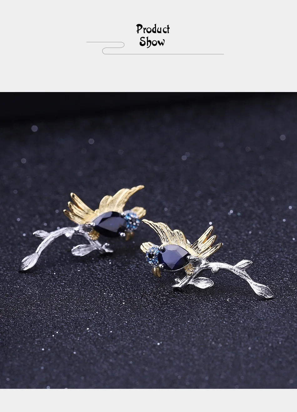 GEM'S BALLET 1.30Ct натуральный сапфир ручной работы милые серьги-гвоздики в виде птицы 925 пробы Серебряные Серьги с драгоценными камнями для женщин Свадебные
