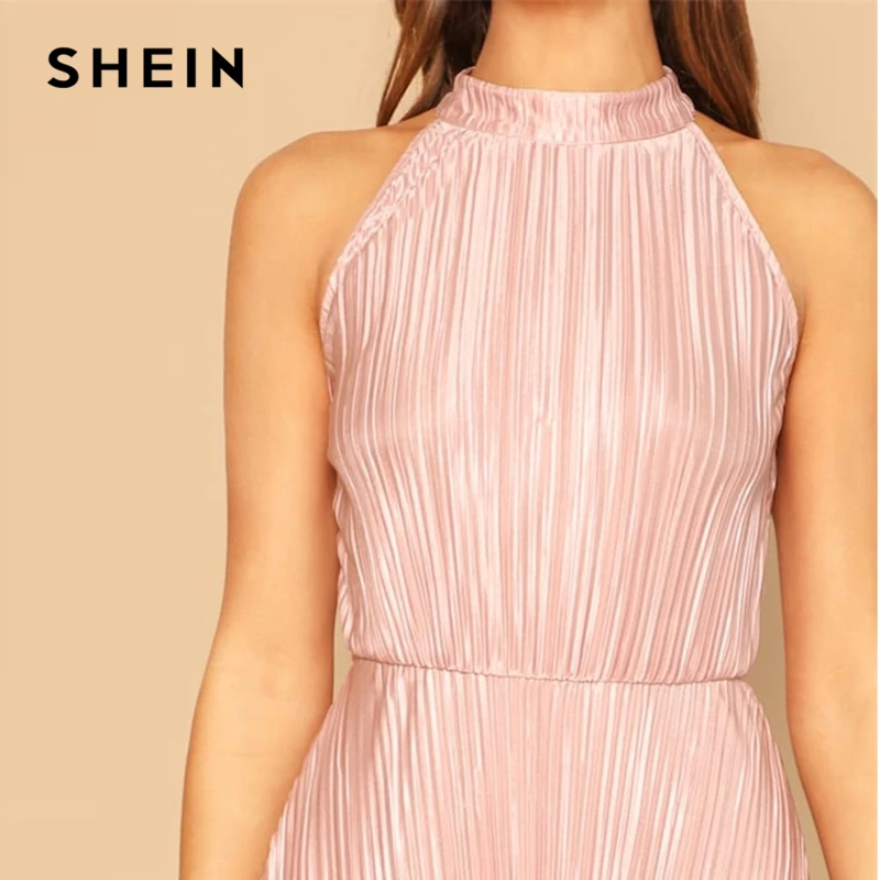 SHEIN Асимметричное Платье-Халтер Со Складками Женские Элегантные Платья С Воротником-стойкой Без Рукавов