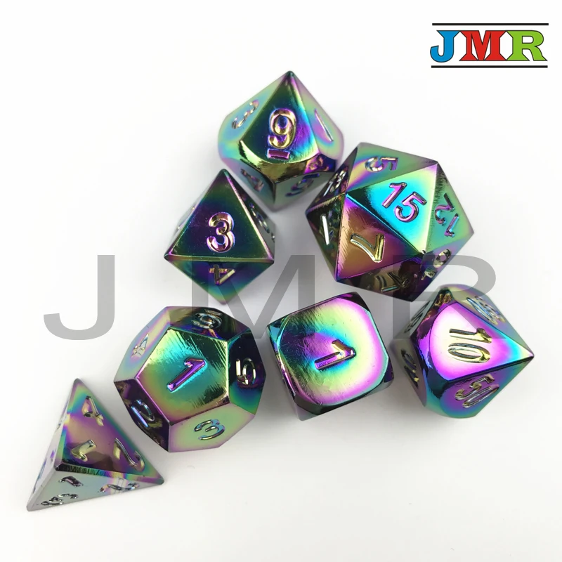 Многогранный Радужный цвет 7 die набор Dados Металл для Rpg кости прокатки D4 D8 D10 % D12 D20