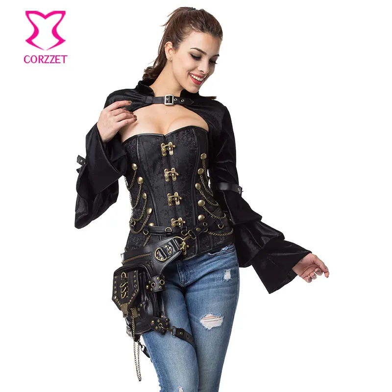 

Black Brocade Gothic Halloween Corset Steampunk Clothing Plus Size Corsets And Bustiers Korsett For Women Burlesque Costumes
