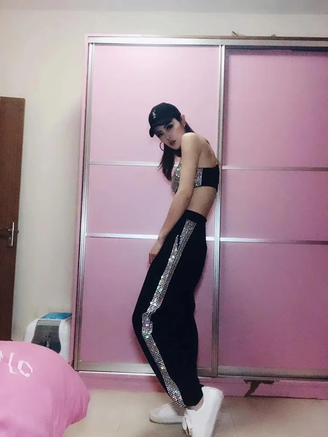 

Sexy New Fashion Stretch Skinny Full Rhinestones Two-piece Set Women Stage & Dance Performance Wear Club Dj Singer Clothes