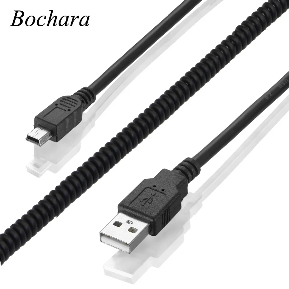 Bochara эластичная спиральная пружина USB 2,0 Тип A для Mini 5Pin мужской экранированный кабель для передачи данных