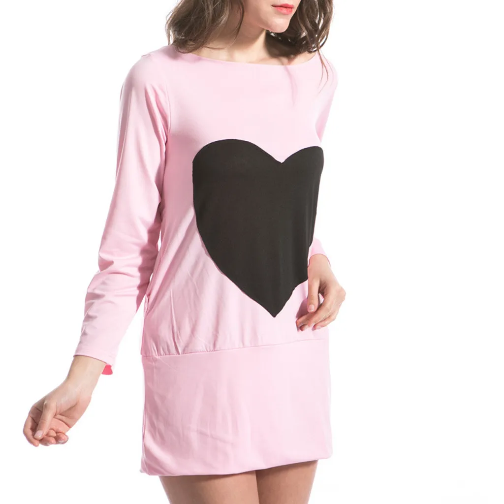 Весеннее платье женское модное с длинным рукавом 6XL принтом Love Повседневное