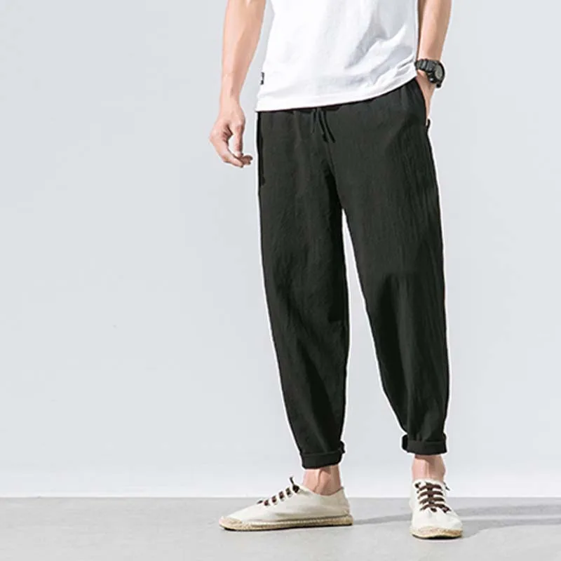 Льняные шаровары мужские s Jogger повседневные брюки/свободные брюки/Домашняя