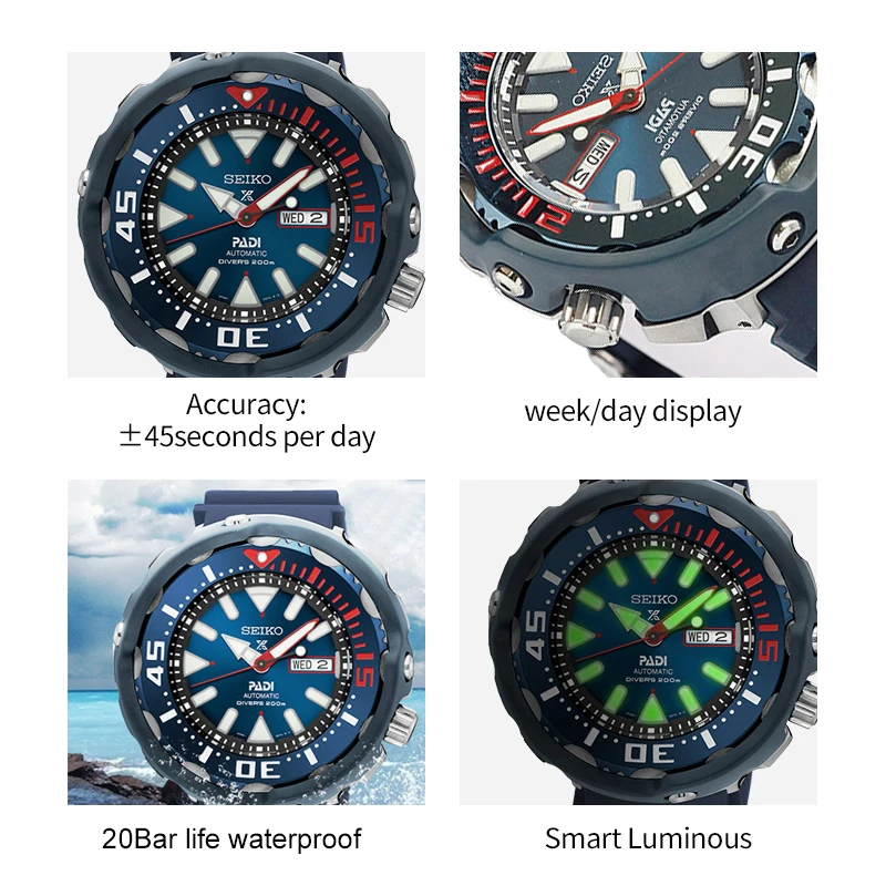 100% оригинальные мужские часы Seiko Padi 20 бар водонепроницаемые автоматические