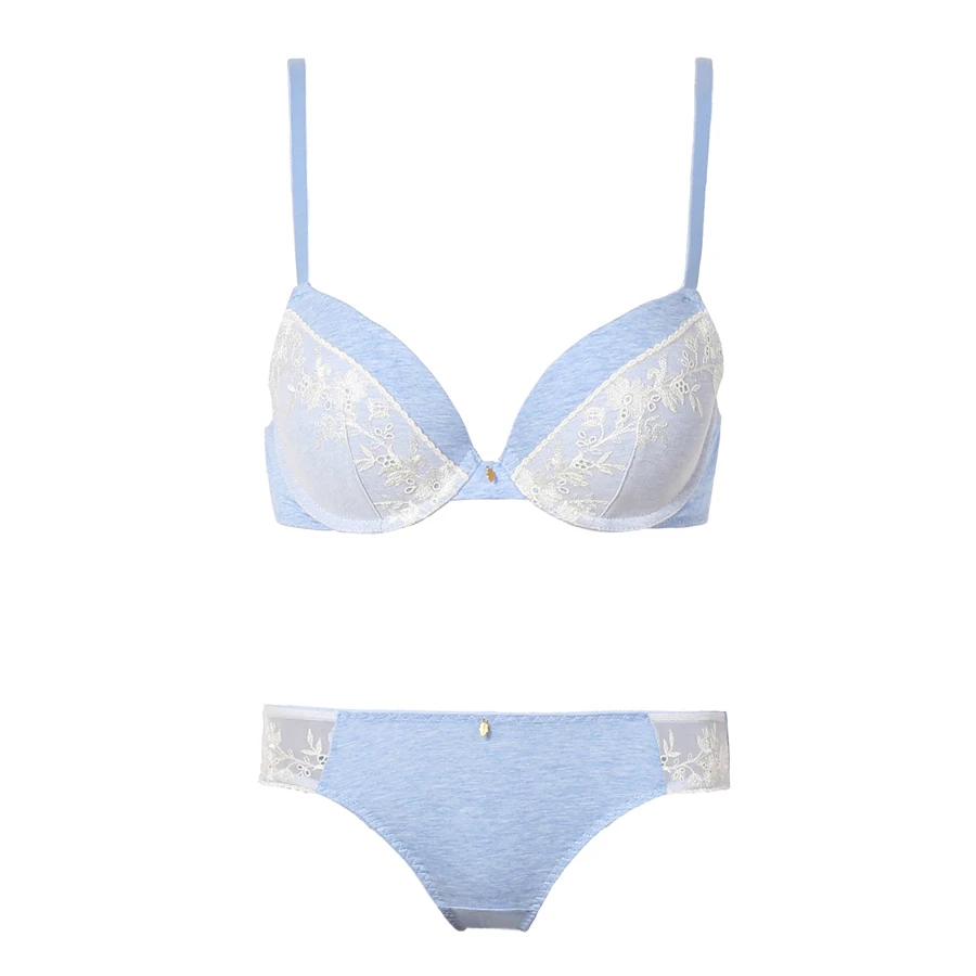 Комплект женского нижнего белья из бюстгальтера пуш ап с цветочной вышивкой и