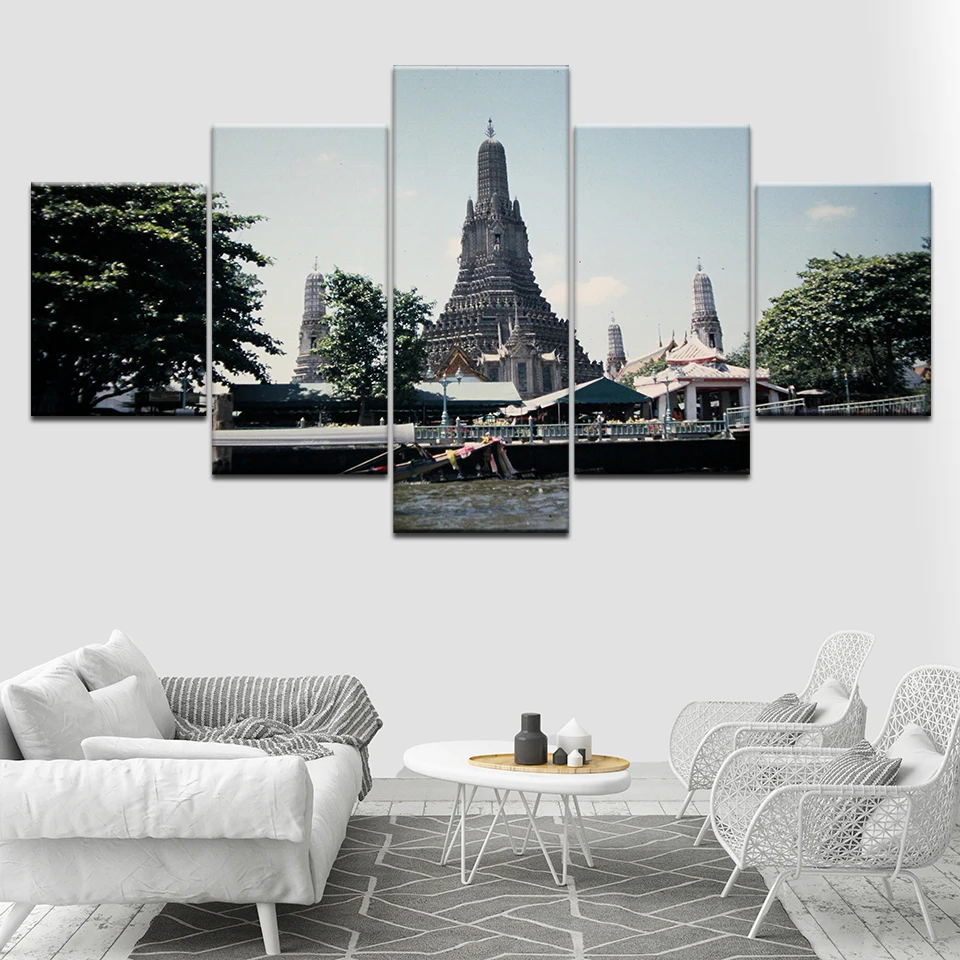 5 шт. Таиланд цветок лотоса пейзаж масляной картины HD принты Wall Art домашний декор