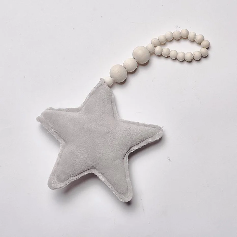 Gray Star 1 шт. деревянный кулон со звездой Сердце Мягкие Плюшевые настенные игрушки для детского подарка украшения детской комнаты деревянные бусины DIY ремесла подвесной кулон - Цвет: Gray Star