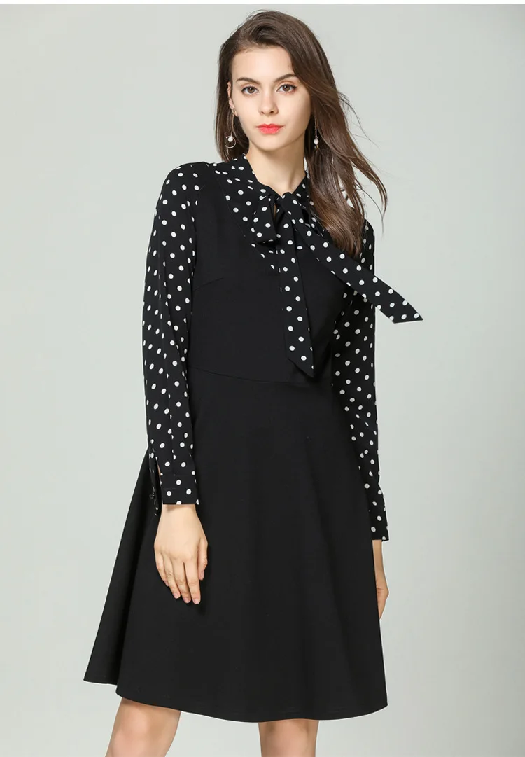 Женское платье с длинным рукавом Осеннее формальное большого размера в горошек