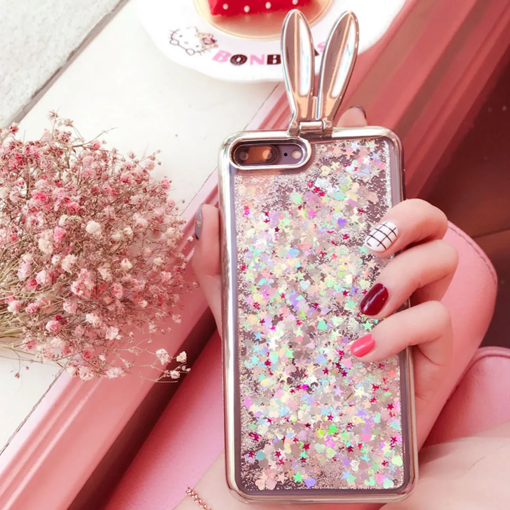 KISSCASE Glitter Quicksand Rabbit Case For iPhone 5S 6 7 8 Plus Cases 6S Silicon Girly Back Cover |
