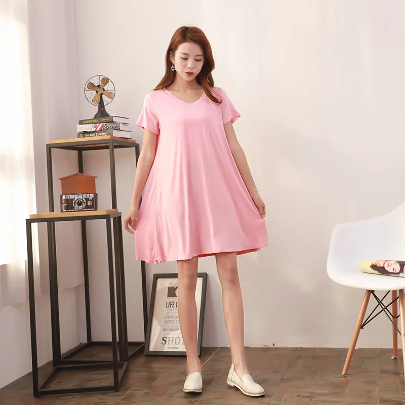 Женское платье-футболка с V-образным вырезом коротким рукавом | Женская одежда
