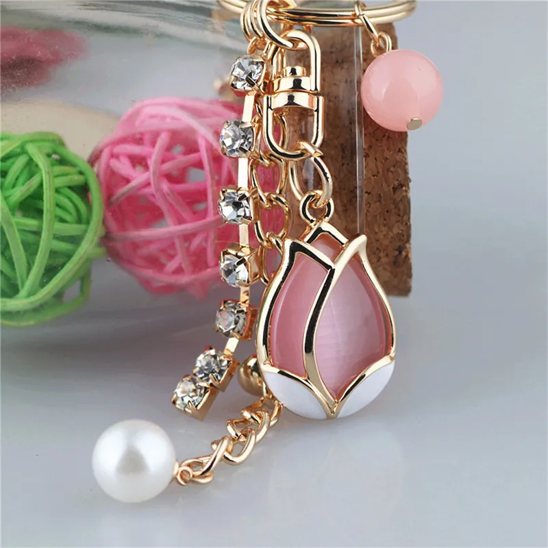 Хрустальные стразы брелок для женщин сумочка милый романтичный тюльпан кольцо