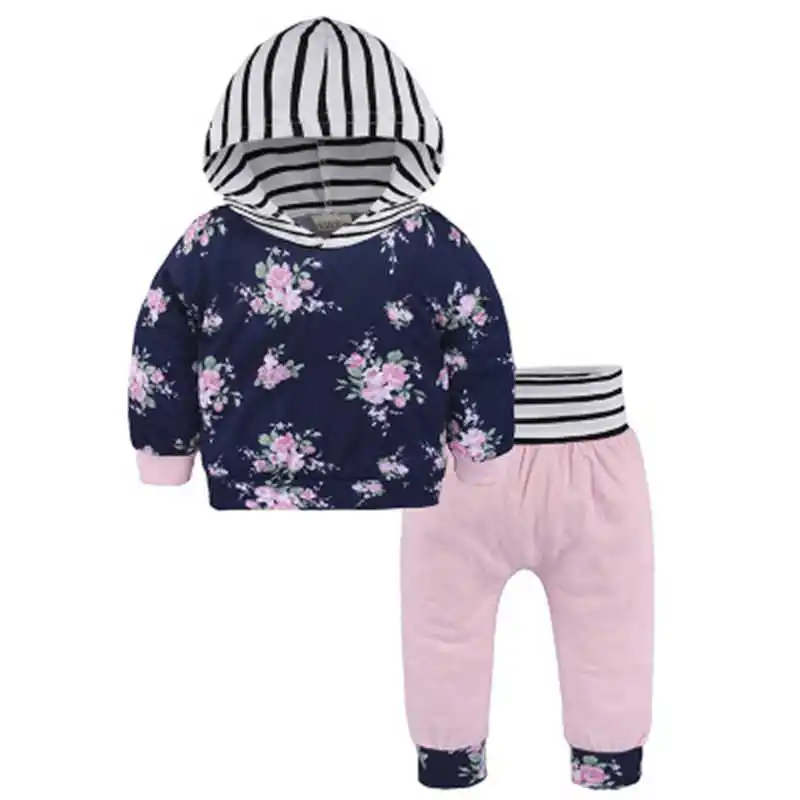 2018 Одежда для новорожденных девочек топы с капюшоном хлопковая футболка + штаны 2