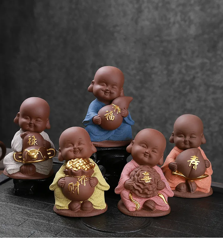 

Zen is lovely little monk Wufu ceramic home Bogu frame living room family interior decoration crafts Home Decor