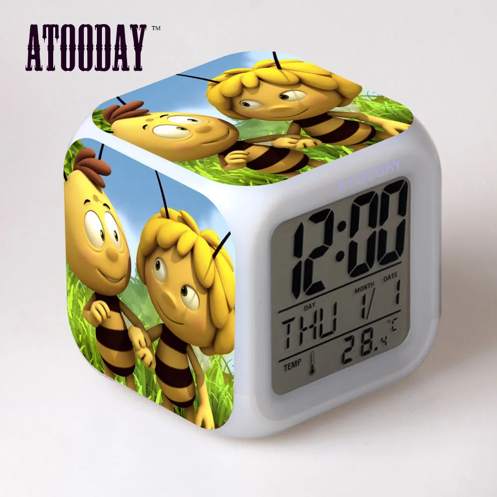 Будильник Maya the Bee светодиодная подсветка 7 цветов цифровые часы пластиковые