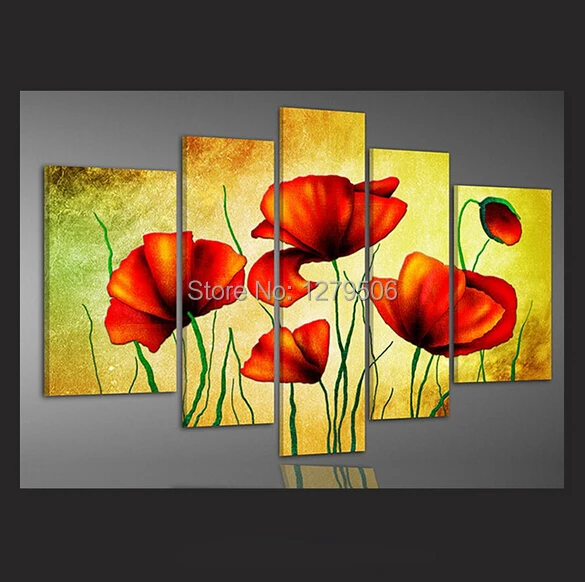 Ручной работы 5 шт. пейзаж маслом на холсте Wall Art оранжевые цветы картины для