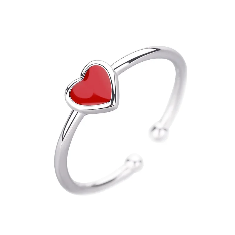 INZATT Romantic Red Heart Enamel Ring 925 Sterling Silver For Charm Women Wedding Party Fine Jewelry Fashion Cute Gifts
